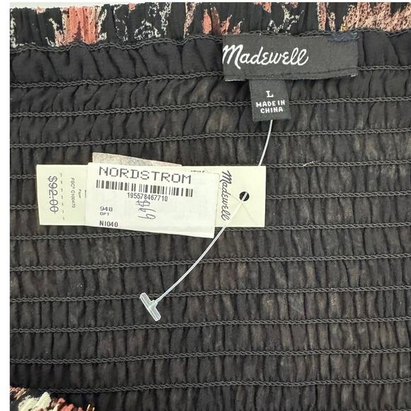 Madewell Lucie Floral Smocked Top Sheer Sleeves Crop Size L NWT - Picture 9 of 11